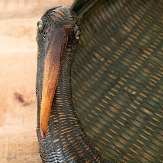 Vintage geweven mand in de vorm van een ooievaar of kraanvogel – Decoratieve objecten, Rattan (photo 8 of 12)