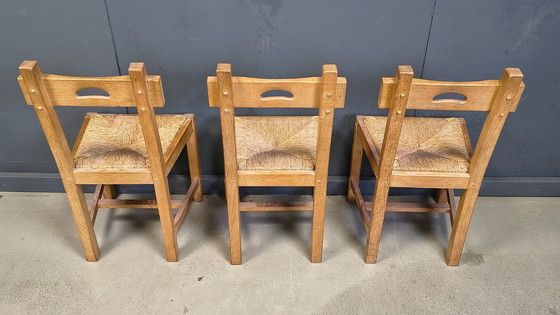 Image 1 of Vintage oak and wicker brutalist chairs, 1960s - set of 6
