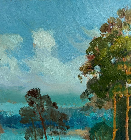 Image 1 of Original Oil Painting Summer Forest Landscape River in green embrace