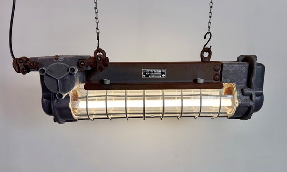 Image 1 of Grijze industriële hanglamp met buisconstructie van Elektrosvit, jaren 70.
