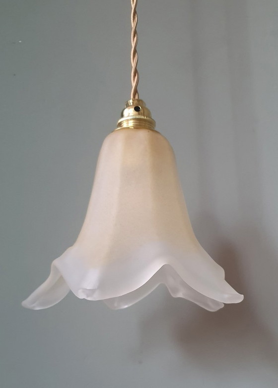 Image 1 of Set di 2 lampade a sospensione vintage in vetro di Murano a forma di calice