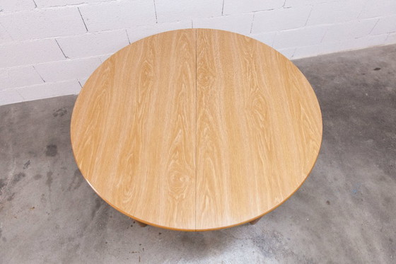 Image 1 of Danish modernist set: convertible round table (114/154cm) + 4 matching chairs, 1980