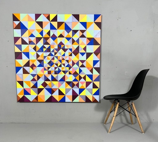 Lena László, acrylic on canvas, 'Exactly 299 triangles'
