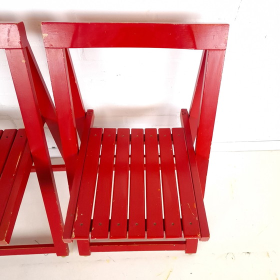 2x Vintage wooden folding chair Trieste Aldo Jacober 70s, Red (photo 7 of 8)