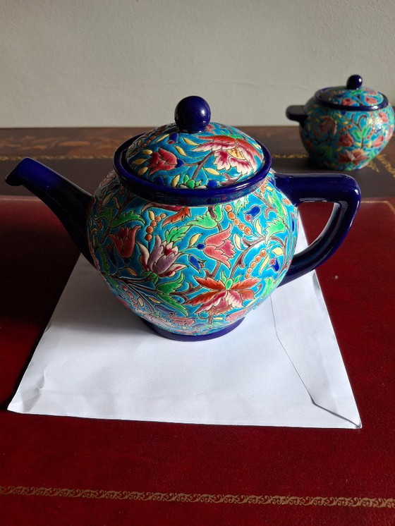 Image 1 of Juego de té esmaltado cloisonné de Longwy