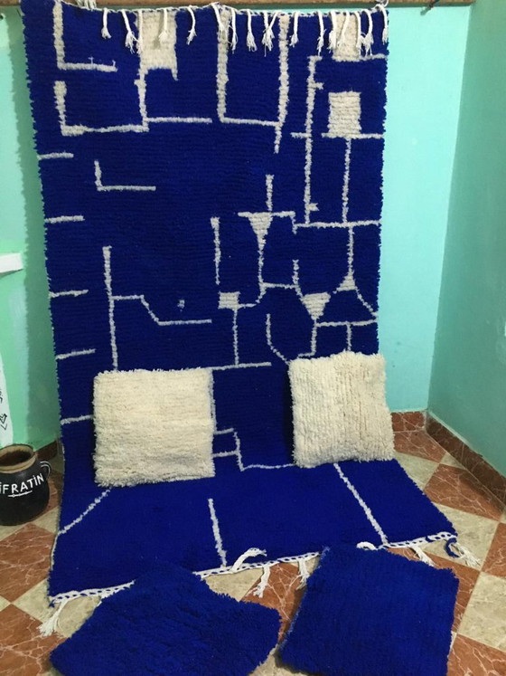 Handgemaakt blauw Marokkaans tapijt 2,5 x 1,5 m + 4 gratis kussens als cadeau – Vloerkleden en tapijten, Wool (photo 6 of 9)