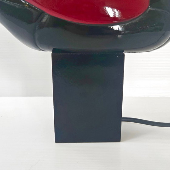 Image 1 of Vintage 1970s Italian Duck Table Lamp, Black & Burgundy Lacquered Wood