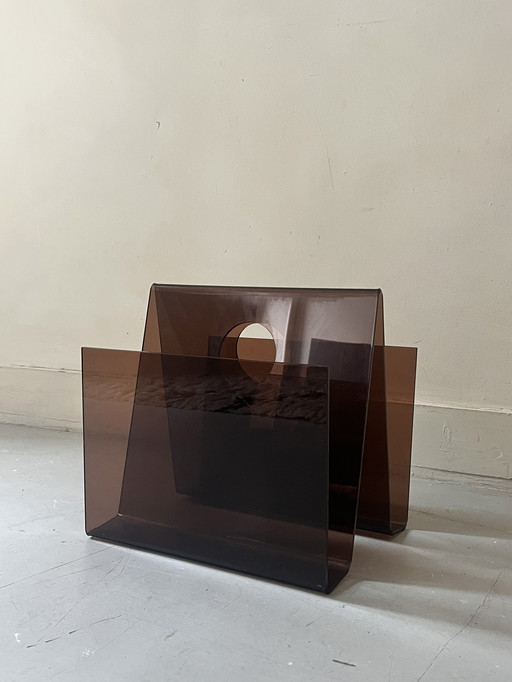 Double magazine rack in Smoked Plexiglas, Design 1970