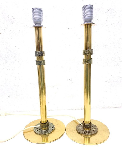 2 brass table lamps from the 1970s, brutalist design