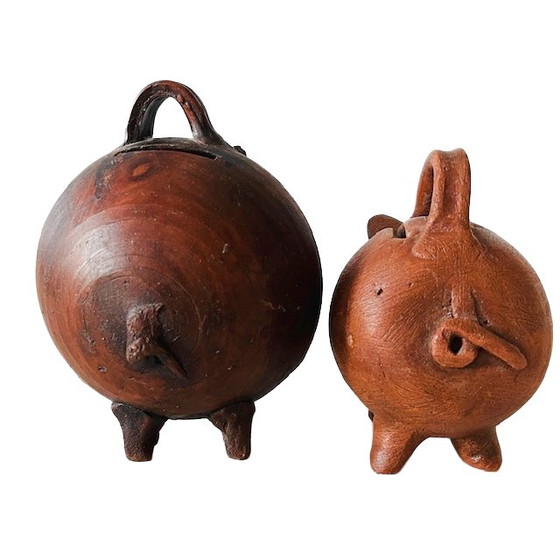 Image 1 of Set di salvadanai messicani vintage, in ceramica, fatti a mano, bohémien, anni '70