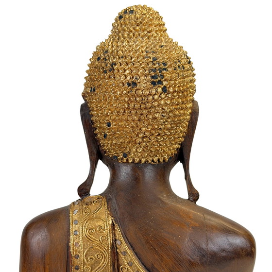 Antique Burmese Mandalay Wooden Buddha – Bhumisparsha – c. – Sculpture, Glass (photo 13 of 23)