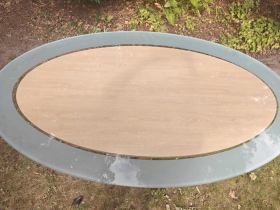 Image 1 of Table de salle à manger ovale moderne - verre et bois - élégante et unique
