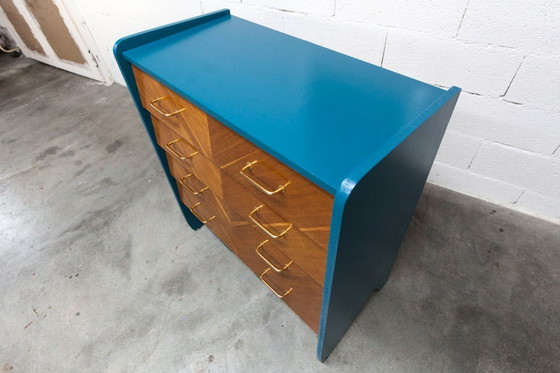Image 1 of Commode scandinave 1960 atypique bleu Ainhoa Satiné 4 tiroirs
