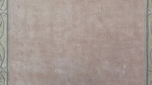 Alfombra oriental moderna y contemporánea de lana hecha a mano, color rosa, 252x345cm.