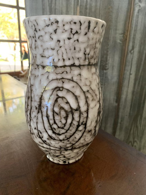 Mid-Century Modernist White and Earth Toned Ceramic Vase, 1960s