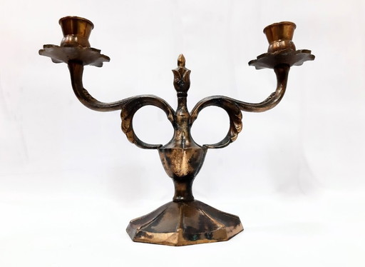 Vintage bronze double candle holder