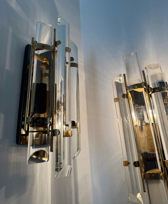 Image 1 of Wandleuchten aus Kristallbaguette aus den 1980er Jahren
