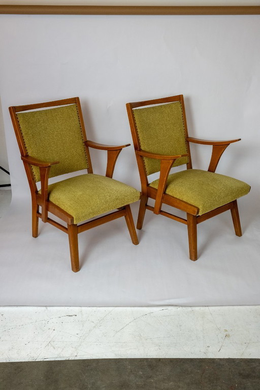 Ensemble de 2 fauteuils des années 1950 avec revêtement vert