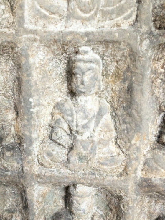 Image 1 of Large Himalayan limestone Buddha stele with naga and temple relief