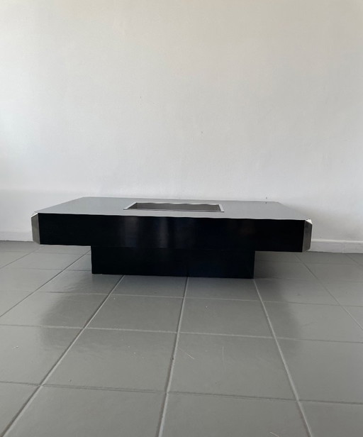 Tavolino Alveo laccato nero, disegnato da Willy Rizzo per Sabot, anni '70.