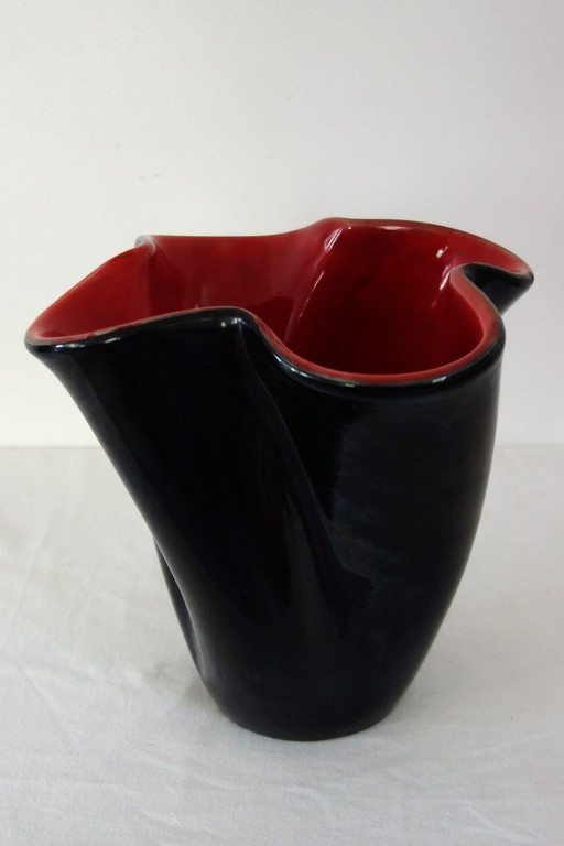 Große zweifarbige Vase in Rot und Schwarz von Elchinger, Frankreich, 1950s