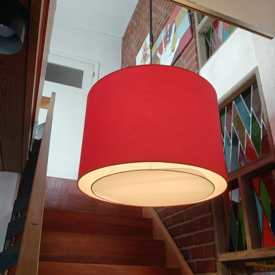 Image 1 of Grote Stéphane Davidts hanglamp Ø60 cm – rode stoffen kap