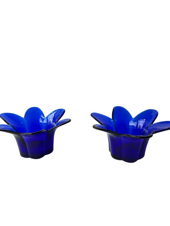 Image 1 of Set di portacandele in vetro blu cobalto, stile moderno di metà secolo