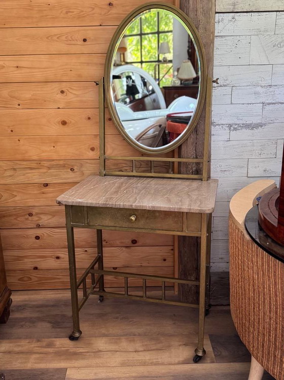 Vintage French Art Deco Vanity Table in Brass and Marble, 1940s, Dressing tables (photo 10 of 10)