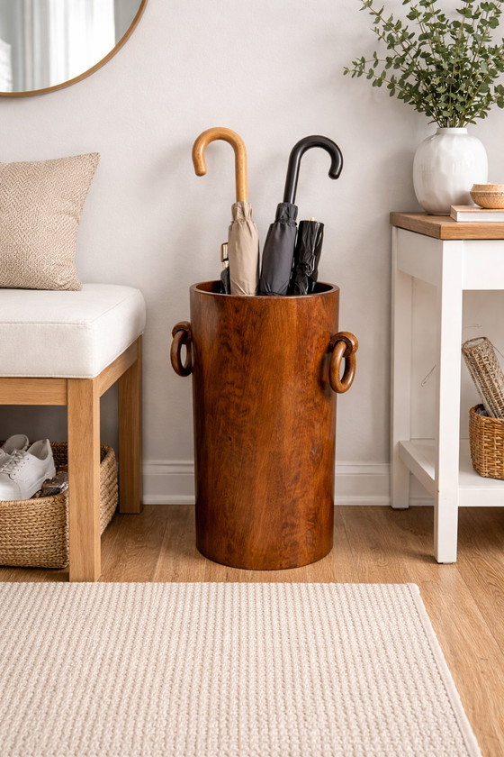 Image 1 of Vintage brutalistische of mid-century walnoten paraplubak (jaren 1950/60)