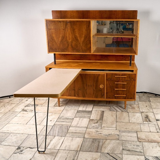 Image 1 of Crédence vintage avec table coulissante, années 1960, Tchécoslovaquie