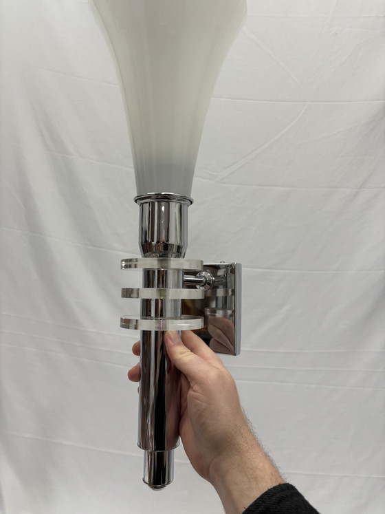 Image 1 of Set van 2 Vintage Art Deco Wandlampen Chroom & Glas Jaren 80