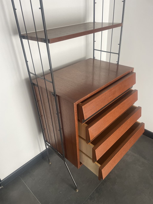 Vintage modular string wall system with drawers