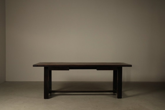Table de salle à manger en chêne teinté foncé de Jean Batenburg pour MI, Belgique, vers 1969 (photo 4 of 15)