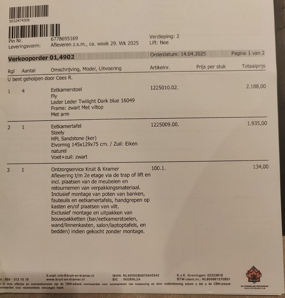 Image 1 of Sandstone tafel met lederen stoelen Kruit&Kramer