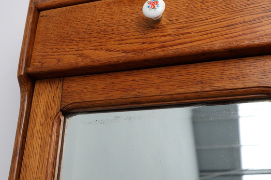 Image 1 of Art Deco houten wandkast met spiegeldeur en 2 laden, Frankrijk ca. 1900