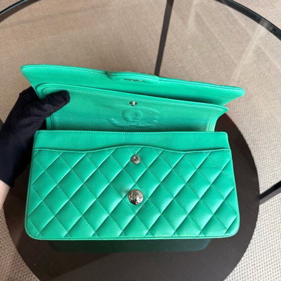 Image 1 of Chanel Classic Flap Medium - 25CM Quilted Lambskin Light Green Silver Hardware Series 16