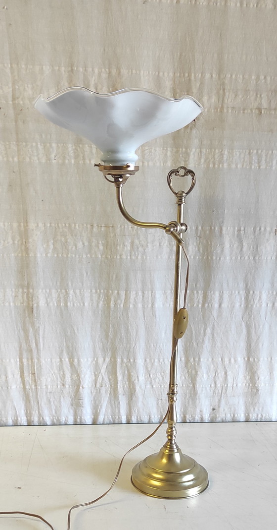 Image 1 of Articulated table lamp in brass and opaline glass - mid-20th century