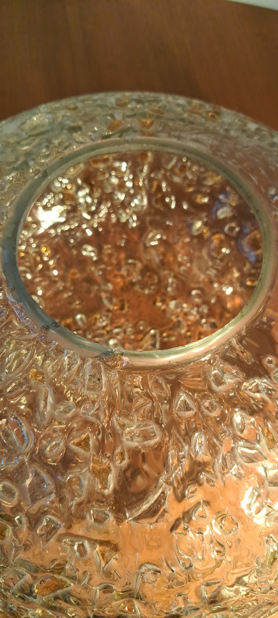 Image 1 of 🟡 Doria Pendant Lamp 1970 – Oval Structured Glass Ø40 cm – Brass – Mid Century Vintage