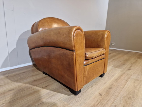 Image 1 of Vintage Sheepskin Leather Club Armchair - Brown - Cognac