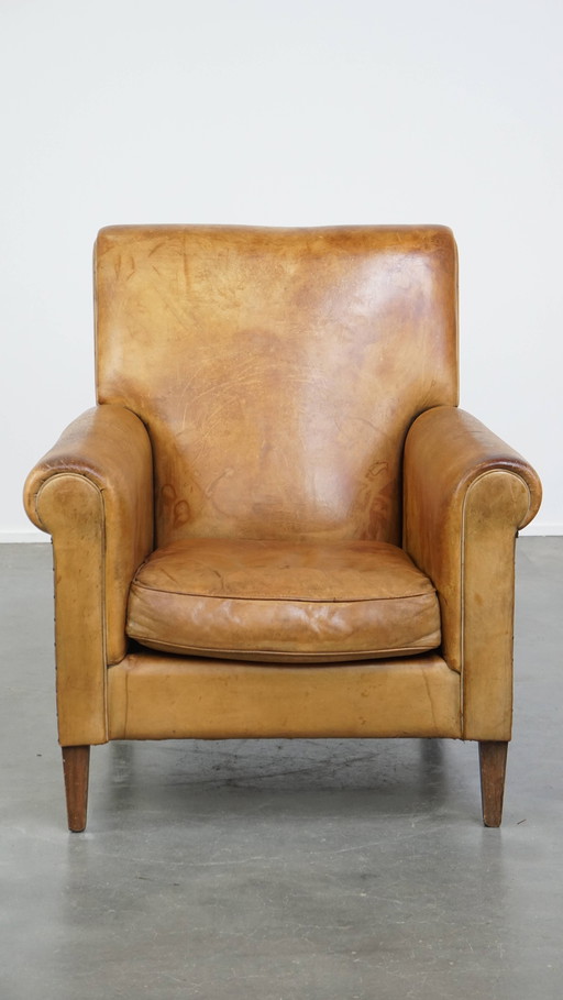 Fauteuil vintage en cuir de mouton