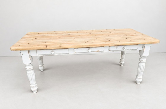 Grote Vintage Boerderij Eettafel met Lades Rustiek Massief Hout (photo 2 of 5)