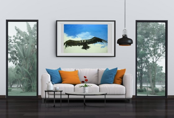 Peinture à l'huile originale, art moderne, symbolisme, aigle, ciel, indépendante – Peintures et dessins (photo 3 of 7)