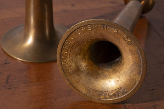 Image 1 of 2x Hans Bølling Messing-Kerzenleuchter für Torben Ørskov, Dänemark 1950er Jahre