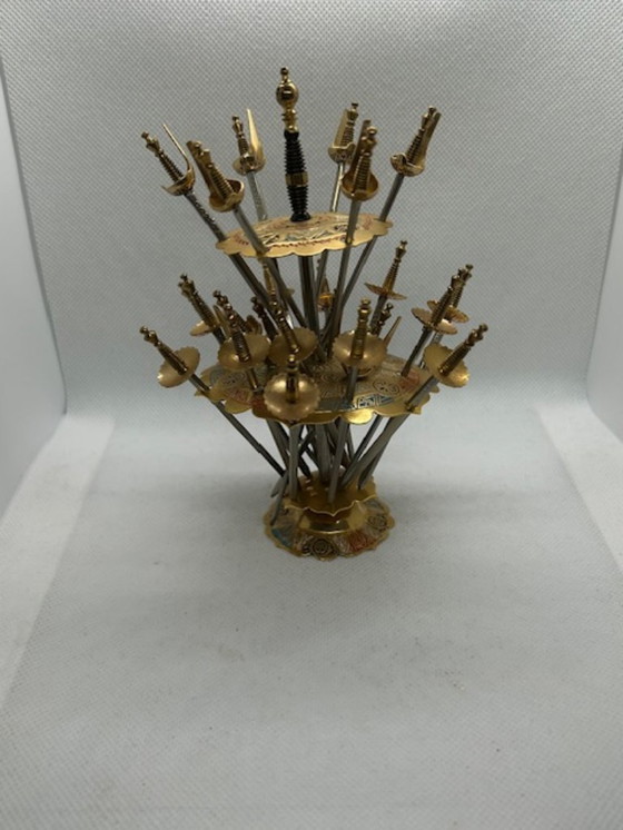 Image 1 of Bellissimo set vintage spagnolo di 24 spiedini a forma di spada di Toledo