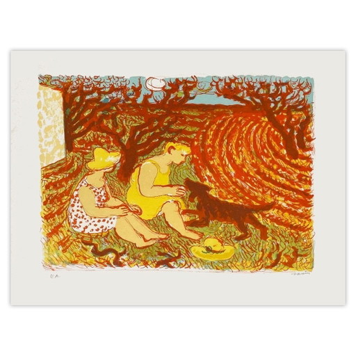 Lithographie signée de Maurice Savin, Femme au Chien, 1965 – lithos zeefdrukken, Paper (photo 2 of 5)