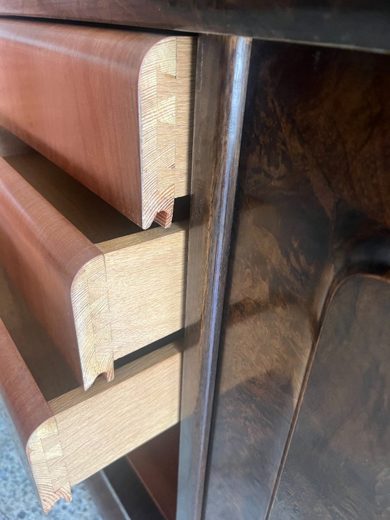 Image 1 of Art Deco Sideboard Nussbaum 1930 mit Marmor Servierplatte – Vintage Bar Cabinet, Burl Walnut Credenza, Luxury Statement Piece