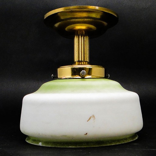 Vintage Art-Deco-Hängeleuchte aus Messing und Glas, 1950er Jahre – hanglampen, Brass (photo 2 of 10)