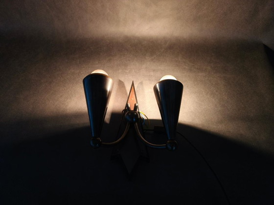 Image 1 of Applique murale Art déco cubiste tchèque, métal et bois, années 1930