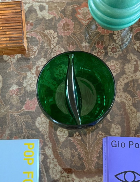 Image 1 of Bol/centro de mesa de cristal verde de mediados de siglo, Italia, década de 1960.