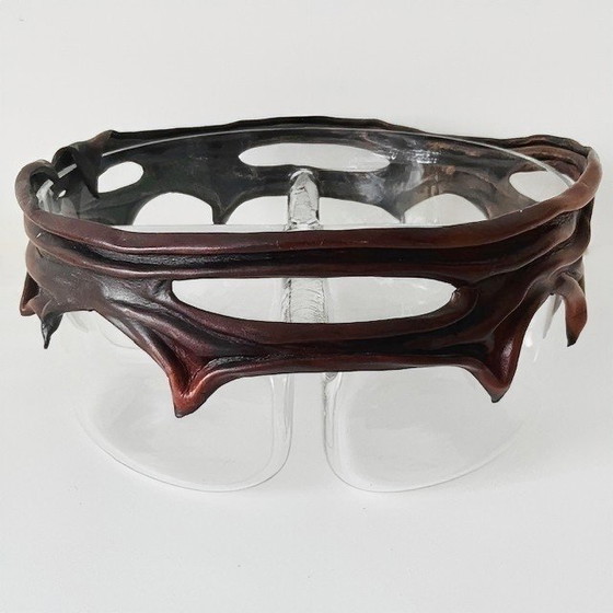 Ciotola in vetro dal design brutalista vintage con decorazione in pelle, Robert Kremsky, anni '90 – Ciotole (photo 2 of 16)